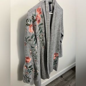 INC Floral Embroidery Detail Open Cardigan
